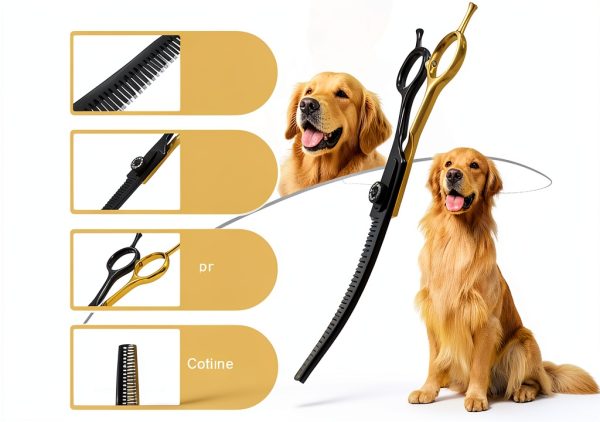 hyzrqwyw Black Gold Curved Blender Dog Scissor Stainless-2