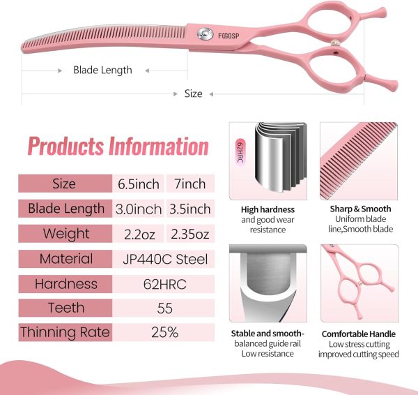 FOGOSP Dog Grooming Scissors Curved Thinning Stainless Steel-5