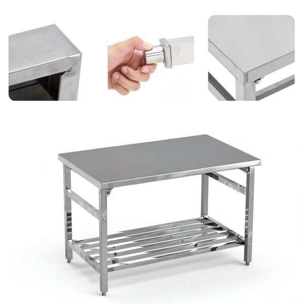 48 x 24 Inch Stainless Steel Folding Table for Prep & Work, NSF Commercial Heavy-Duty Stainless Steel Kitchen Island with Undershelf for Restaurant and Home-2