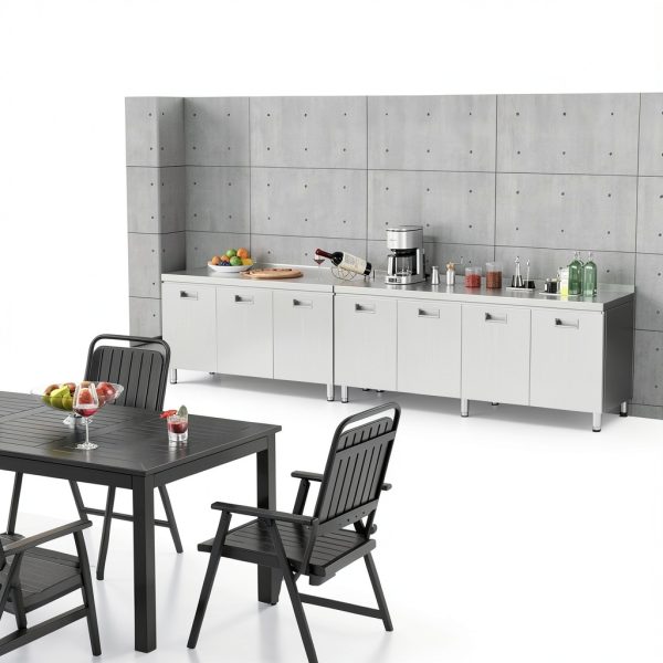 Stainless Steel Table Cabinet ZZV Pull-Out Doors 59x21in Prep Table-3