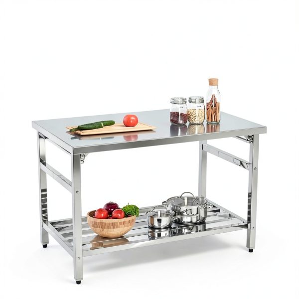 48 x 24 Inch Stainless Steel Folding Table for Prep & Work, NSF Commercial Heavy-Duty Stainless Steel Kitchen Island with Undershelf for Restaurant and Home-6