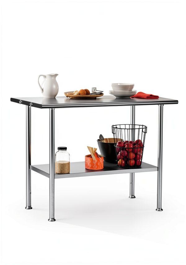 All-Stainless Steel Prep Table, 24 X 48 Inches, with Rounded-Edges and Adjustable Undershelf, Heavy-Duty Build for Outdoor Use,Restaurants,Hotels,Workshops,Kitchens,Gardens-1