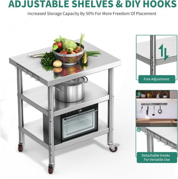 Stainless Steel Workbench YITAHOME 36x24 with Wheels and 3 Shelves-2