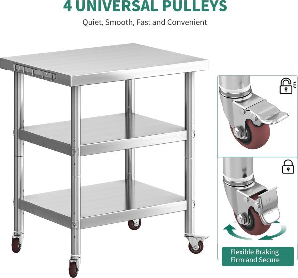 Stainless Steel Workbench YITAHOME 36x24 with Wheels and 3 Shelves-3