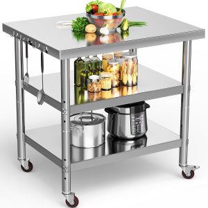Stainless Steel Workbench YITAHOME 36x24 with Wheels and 3 Shelves-0