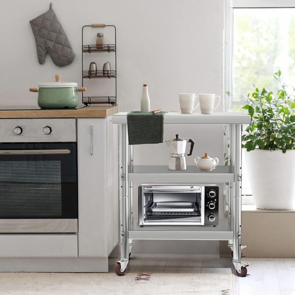 Stainless Steel Workbench YITAHOME 36x24 with Wheels and 3 Shelves-4